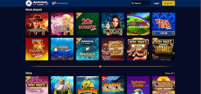Страница вывода средств Admiral Casino